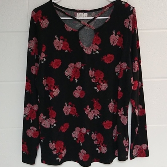 24/7 ROSE FLORAL FINE GAUGE KNIT SWEATER TUNIC TOP COTTAGECORE - Picture 6 of 6